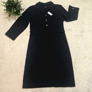 Talbots Petites Navy Blue Eyelet Cotton Collared Preppy Office Dress, 8P NWT